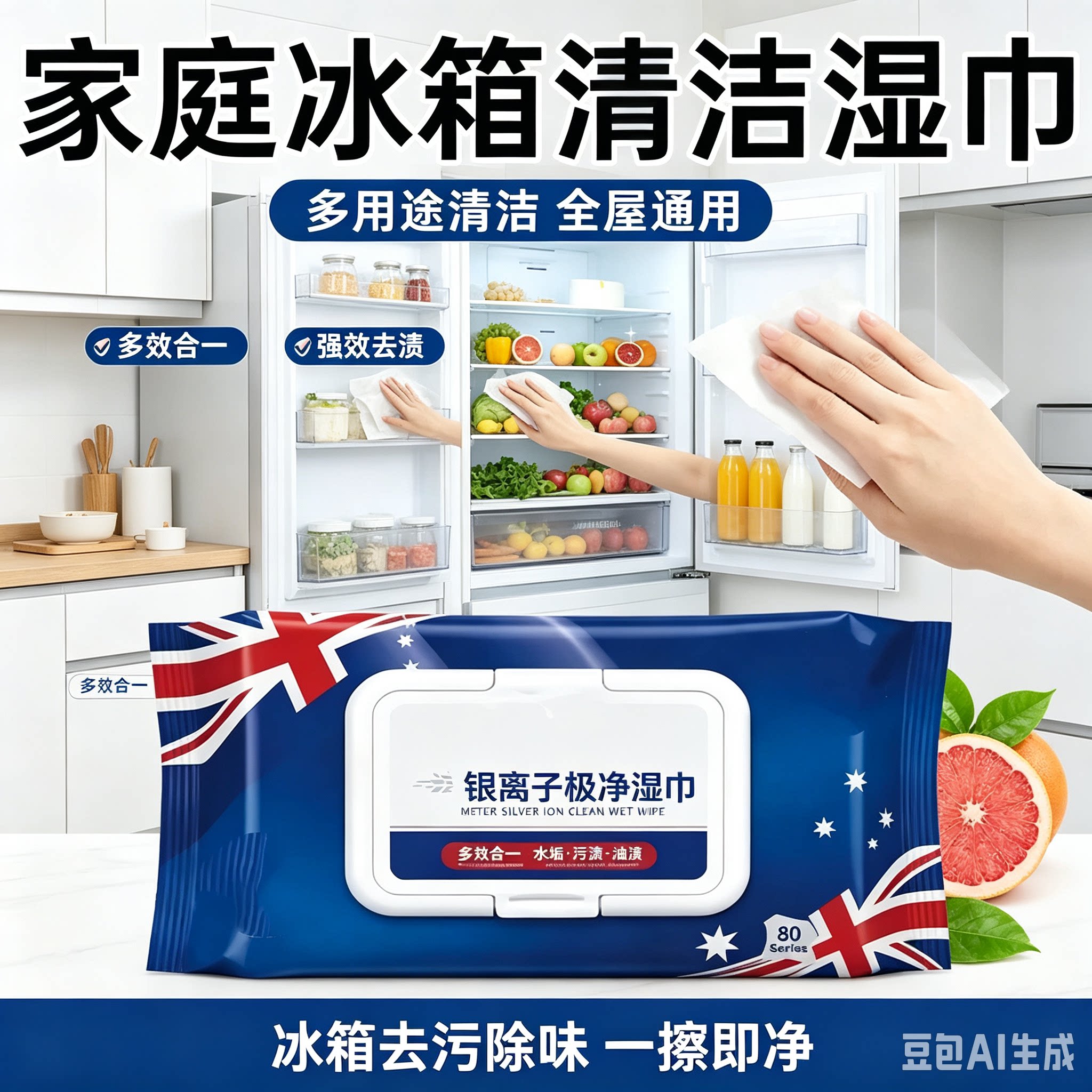 【强力清洁】家庭冰箱清洁湿巾多用途清洁湿巾全通用多效合一JH3
