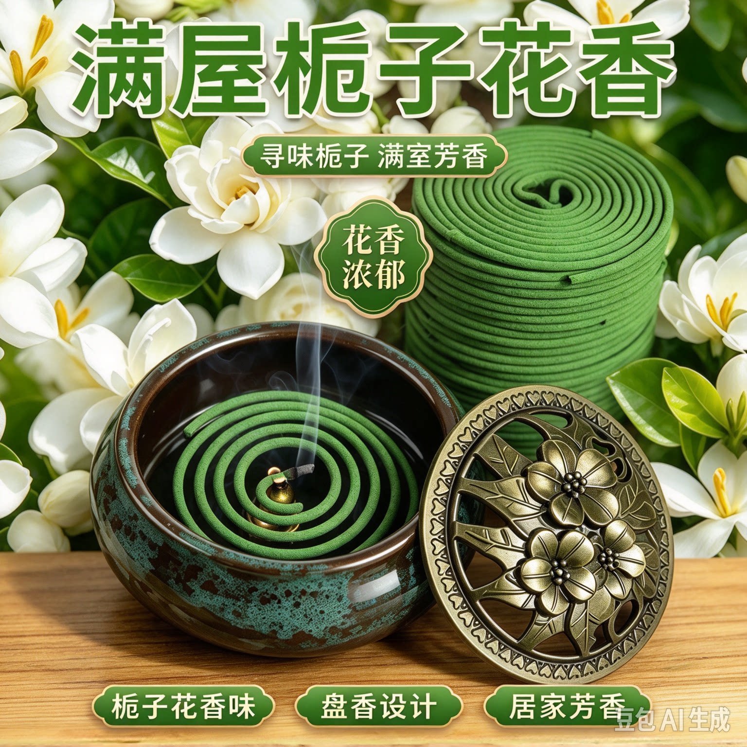 【120盘送香炉】天然栀子花香薰檀香家用盘香室内持久留香熏香JH