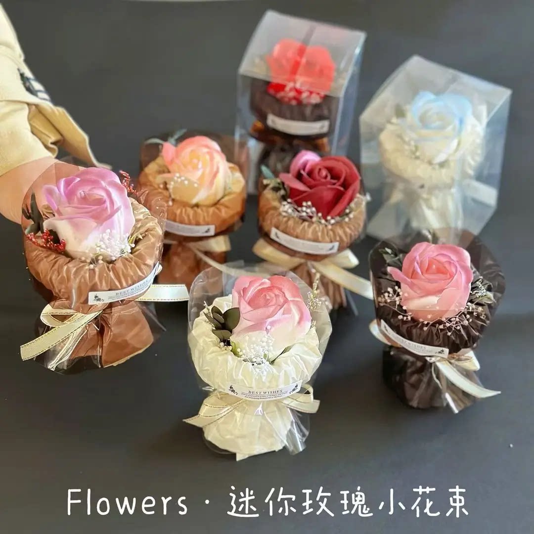 迷你口袋见面小花束玫瑰向日葵永生花仿真花伴手礼生日礼物装饰SH