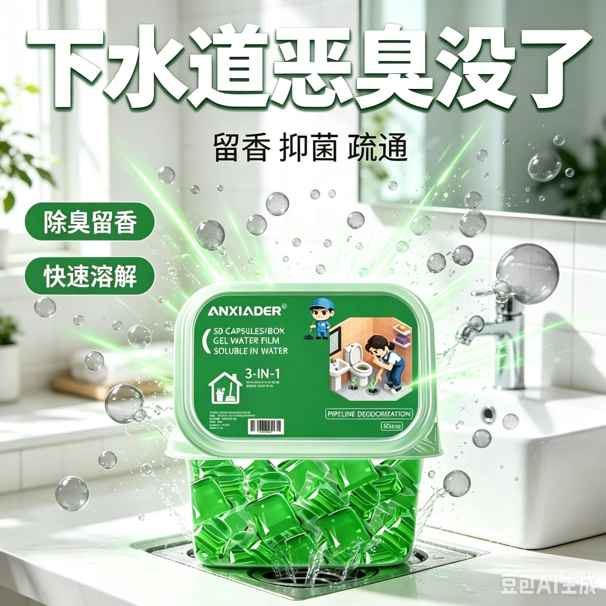 【异味清洁】地漏下水道防返臭卫生间厕所厨房除臭味清新凝珠JM