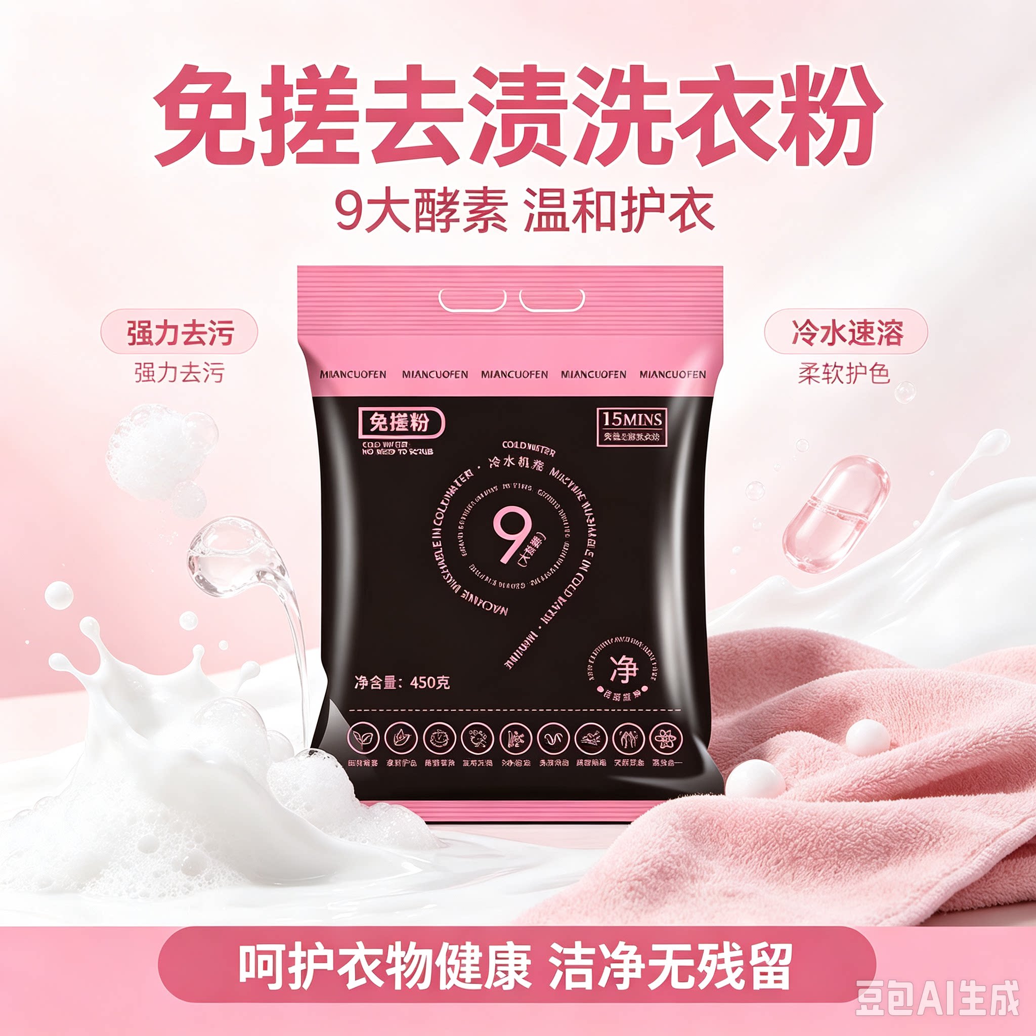 【拍1发2】免搓粉持久留香强力去污去渍衣物顽渍净洗衣粉香氛JM