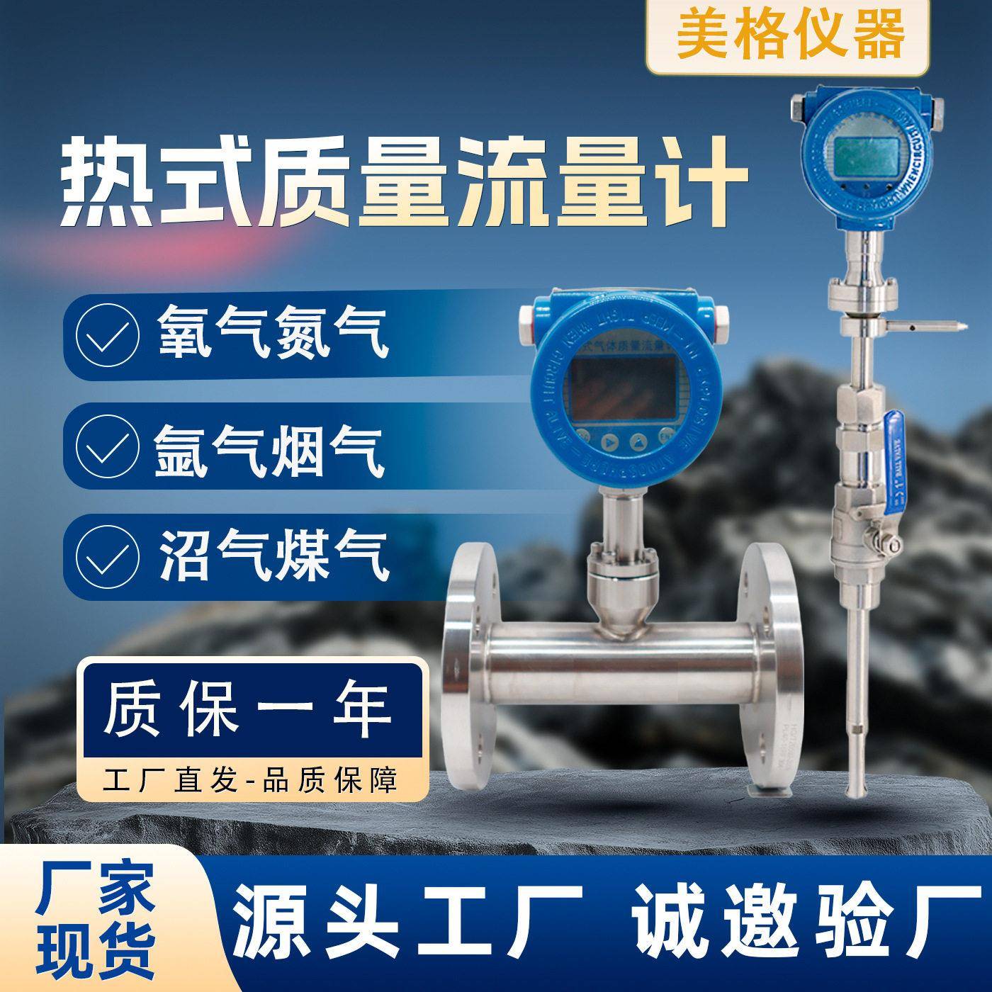 热式气体质量流量计插入式管道式压缩空气氧气氮气天然气数显表