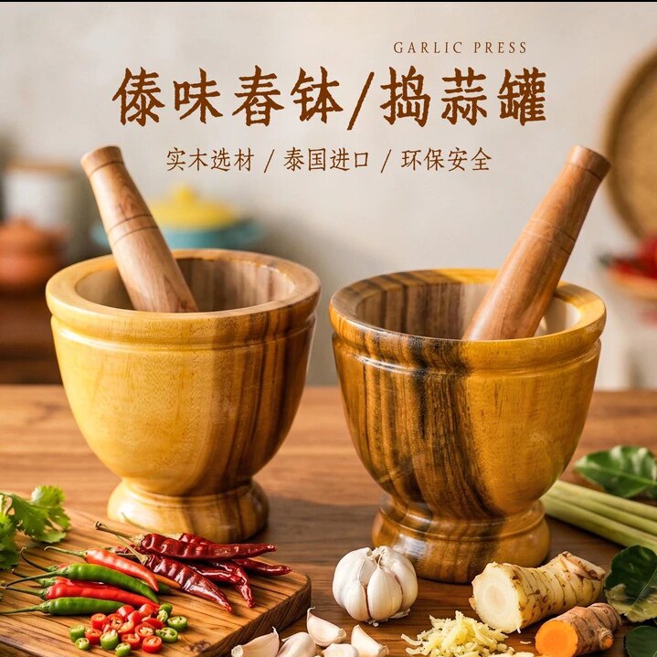 傣味实木舂臼捣蒜研磨器