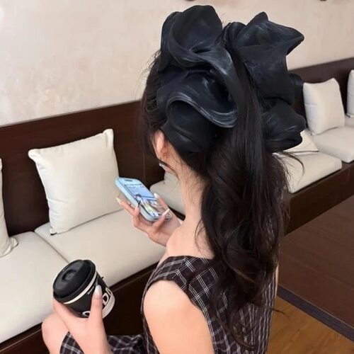 超大号流光少女～木耳褶皱香蕉夹显脸小百搭发饰高级感网纱发饰-X