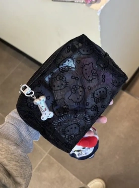 可爱kitty网纱补妆包日用便携外出杂物收纳包便携小手拿包dy