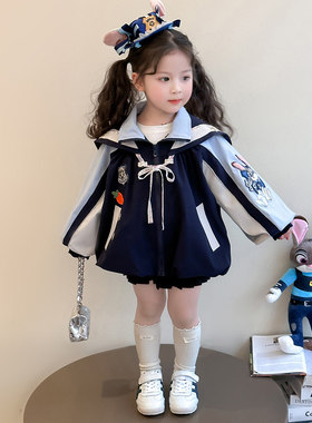 女童外套春秋款2025新款儿童兔子警官学院领夹克宝宝春装洋派风衣