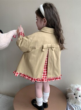 女童格子外套春秋2025新款洋气时髦儿童韩系女宝宝春季休闲风衣
