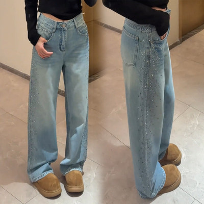 时尚通勤满天星烫钻阔腿