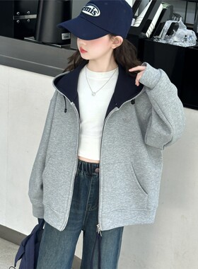 女童早秋外套2025新款今年流行爆款女孩春秋连帽开衫外套儿童衣服