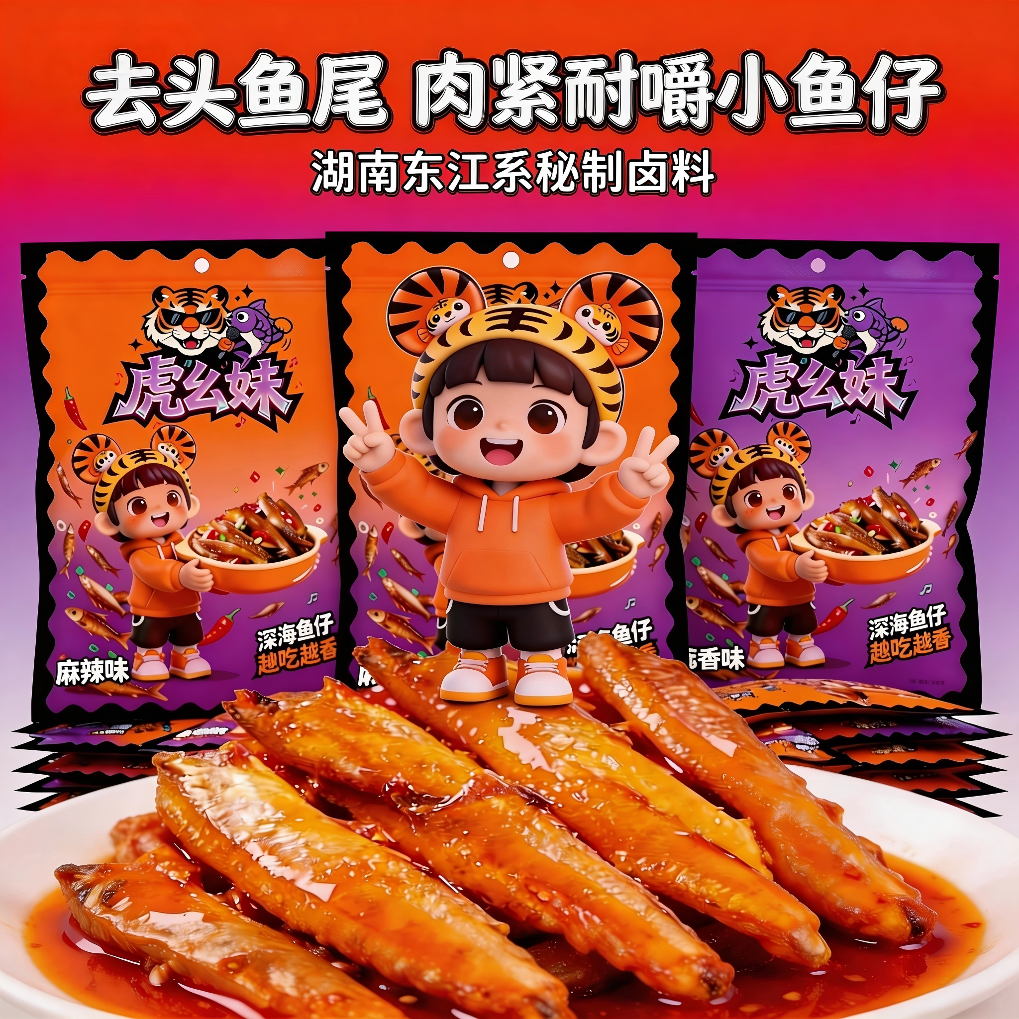 虎幺妹香辣小鱼仔湖南特产解馋小吃休闲即食毛毛鱼追剧办公室零食