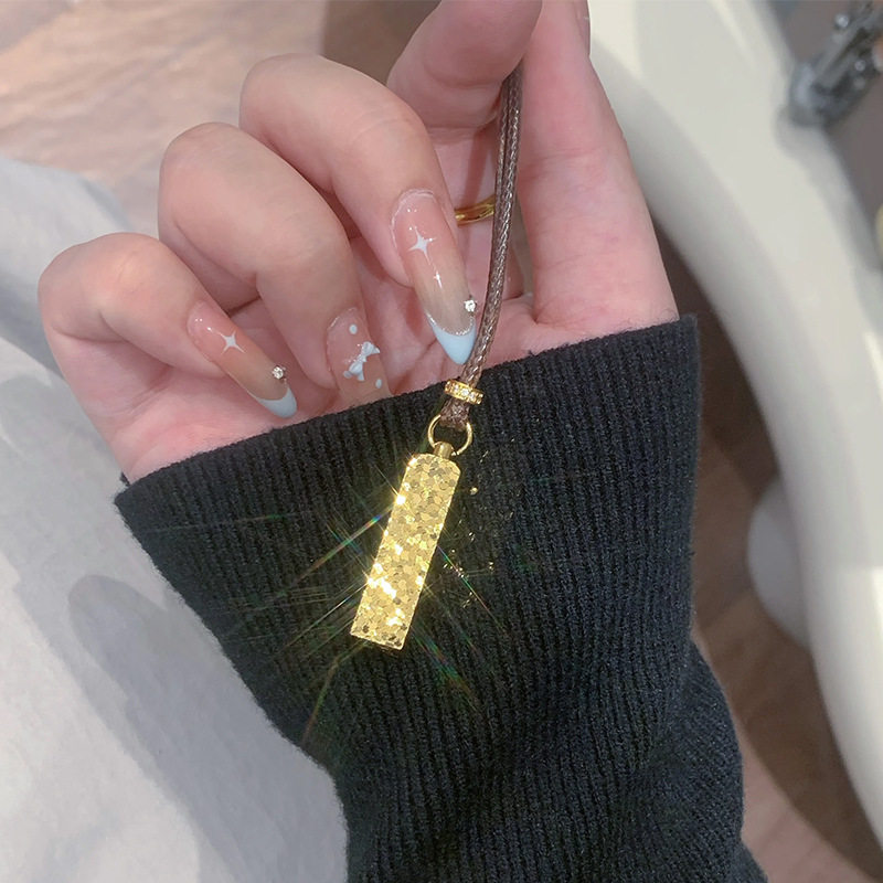 金店同款沙金爆闪碎冰冰小金条吊坠项链女夏季配饰毛衣链长款饰品