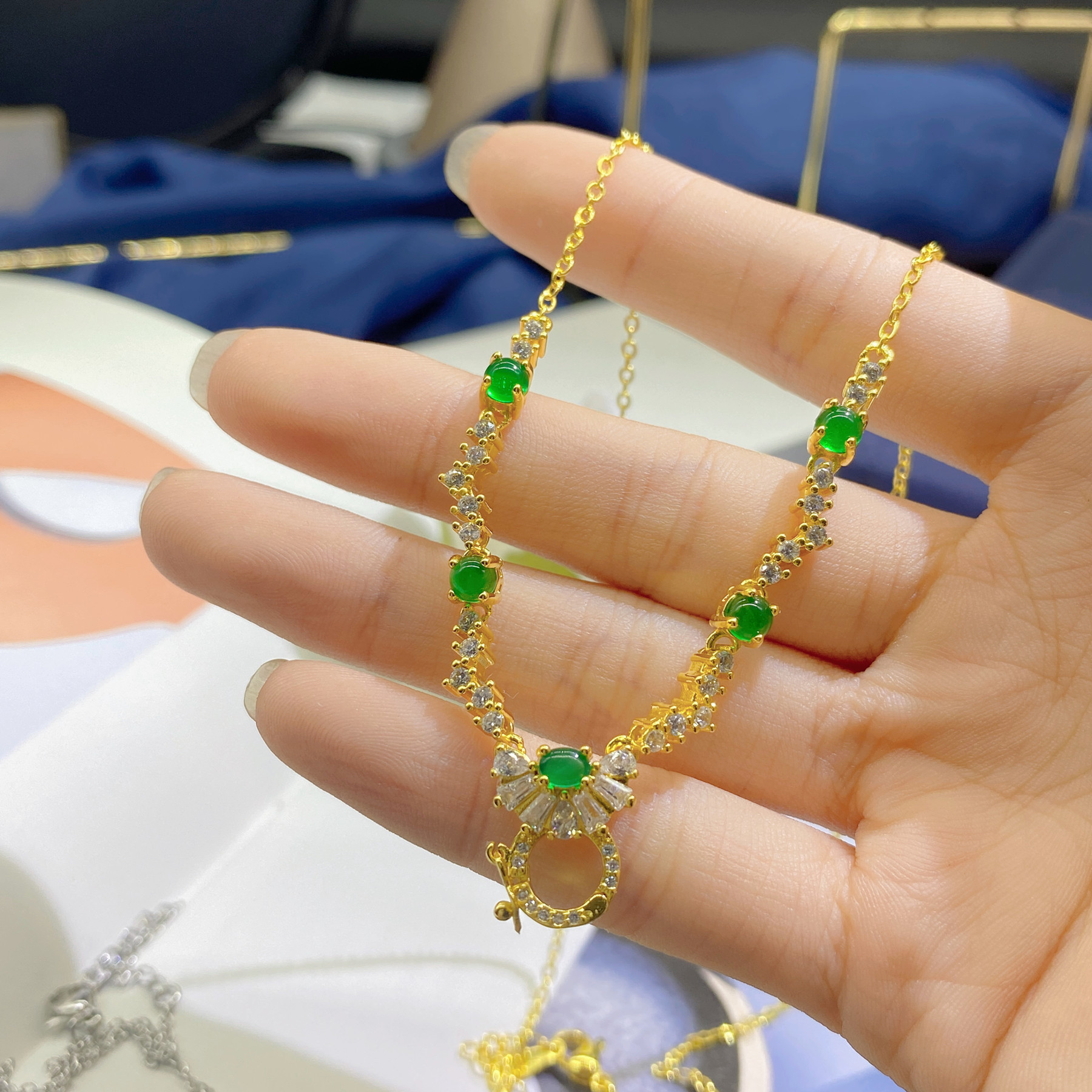 多戴葫芦扣万能项链女高档珠宝翡翠彩宝碧玺吊坠扣通用项链批发