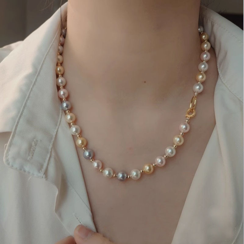 糖果彩色串珠珍珠项链女夏季百搭锁骨链高级感小众毛衣链颈链饰品