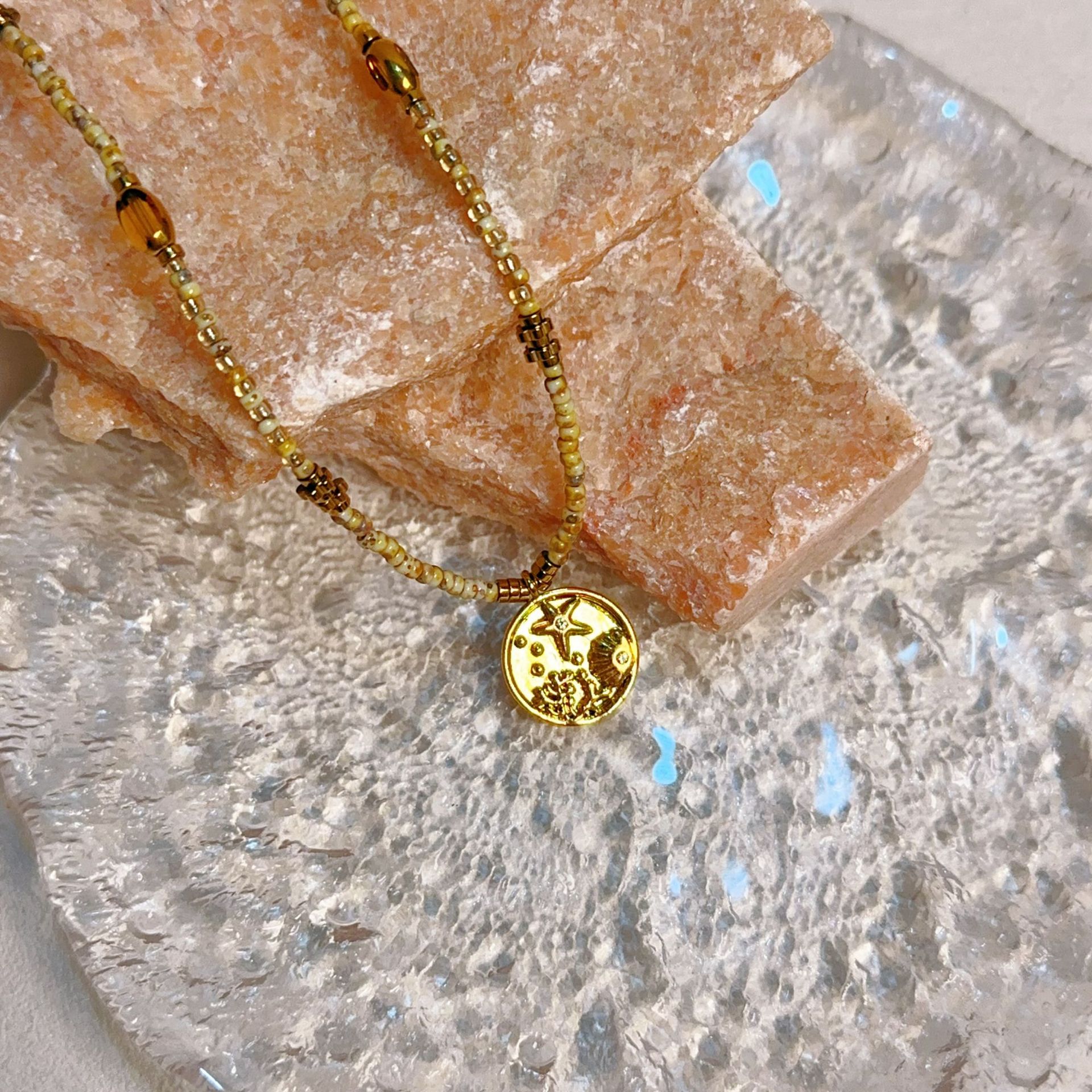 复古星星金币吊坠小众原创设计气质高级感手工串珠项链锁骨链颈链