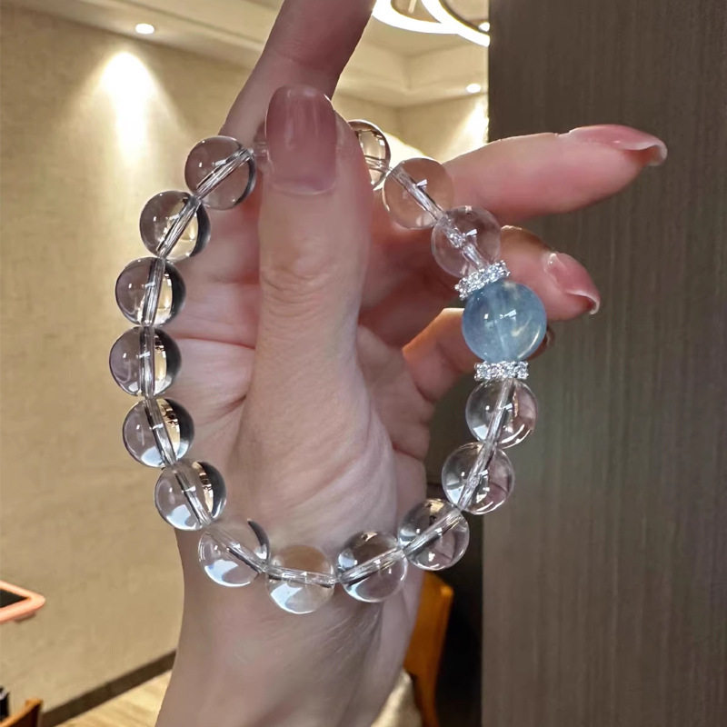 天然白水晶手串女海蓝宝石手链轻奢高级感小众设计款串珠手饰批发