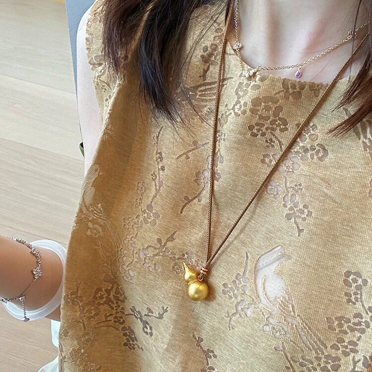 新中式沙金葫芦项链不掉色女配饰高级感毛衣链福禄吊坠diy配件