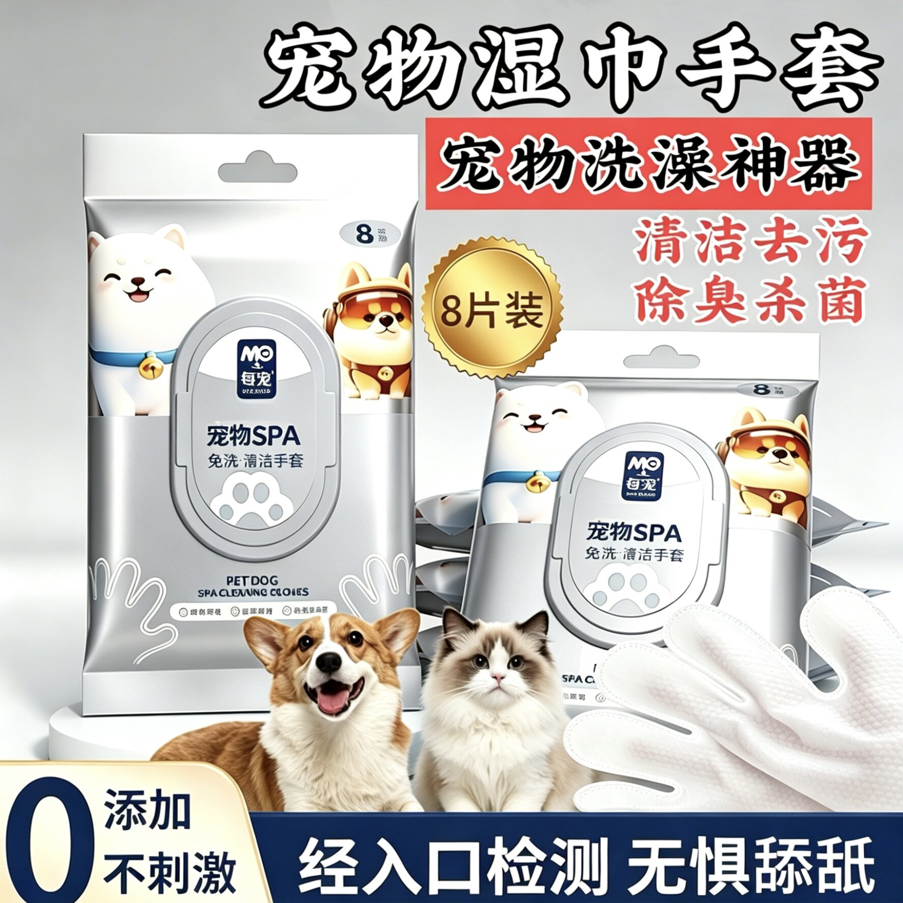 每宠猫咪狗狗免洗手套洗澡神器全身宠物湿巾擦脚擦屁股去泪痕清洁