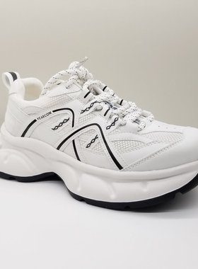 意尔康女鞋2025春季新款学院风米红色厚底运动休闲轻便系带老爹鞋