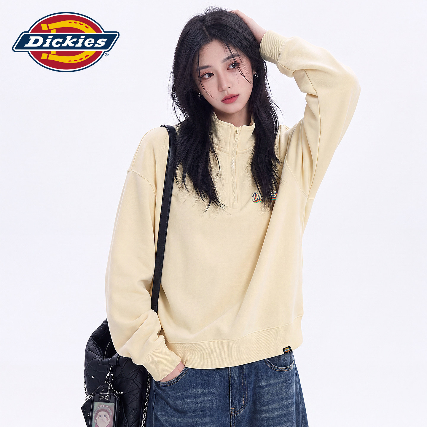 Dickies立领卫衣女秋季新款半拉链短上衣美式长袖外套开衫小个子