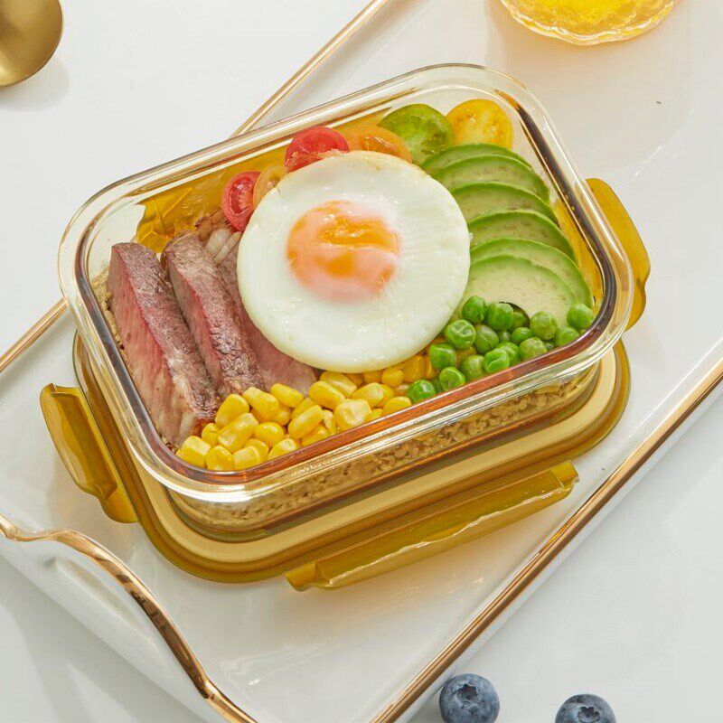 康宁保鲜盒2件套耐热玻璃饭盒家用琥珀色便当盒微波炉餐盒