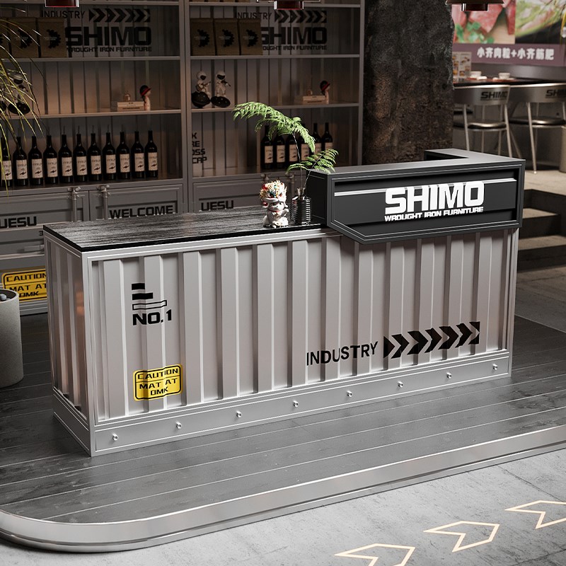 工业风酒吧吧台收银台集装箱奶茶店咖啡厅商用创意转角前台接待台