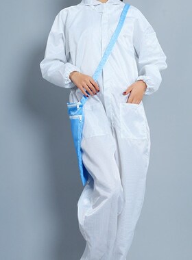 防静电网格连体服带口袋0.5连帽连体服三连体服无尘洁净服工作服