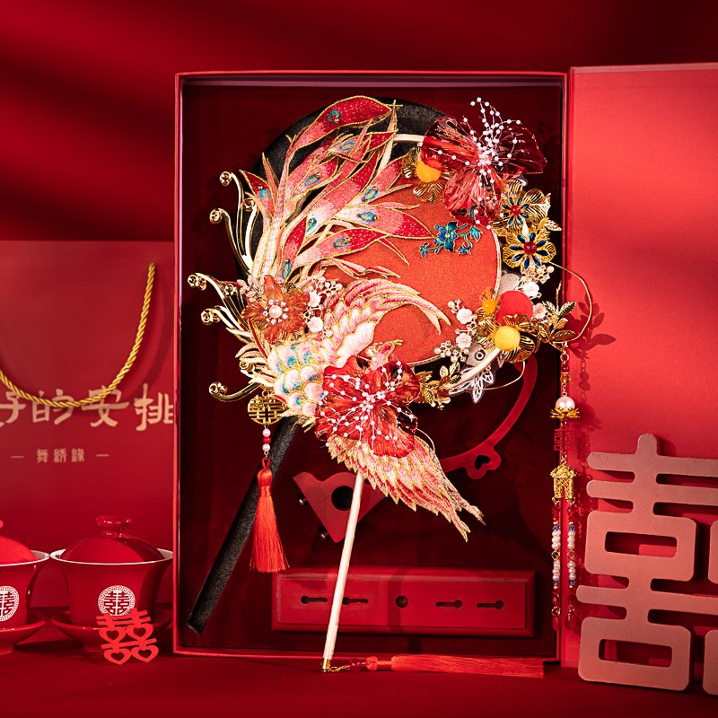 舞绣缘双面重工缠花团扇diy材料包中式婚礼手工凤凰秀禾喜扇古风