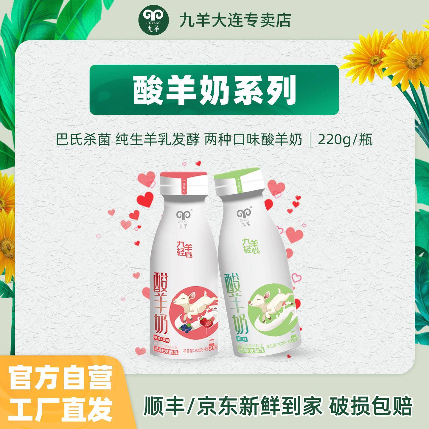 九羊羊奶酸奶新鲜脱膻羊酸奶220g*8瓶装原味草莓树莓味益生菌