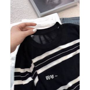 休闲百搭夏季 时尚 宽松上衣 钢琴圆领针织显瘦长袖 丽姐家