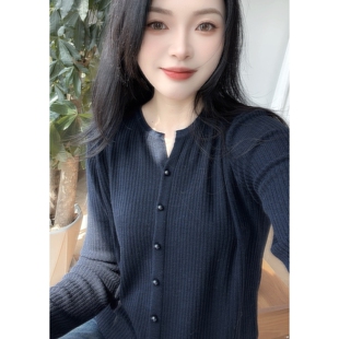 金豆藏青显瘦长袖 宽松纯色开衫 时尚 薄款 上衣 百搭春夏季 丽姐家