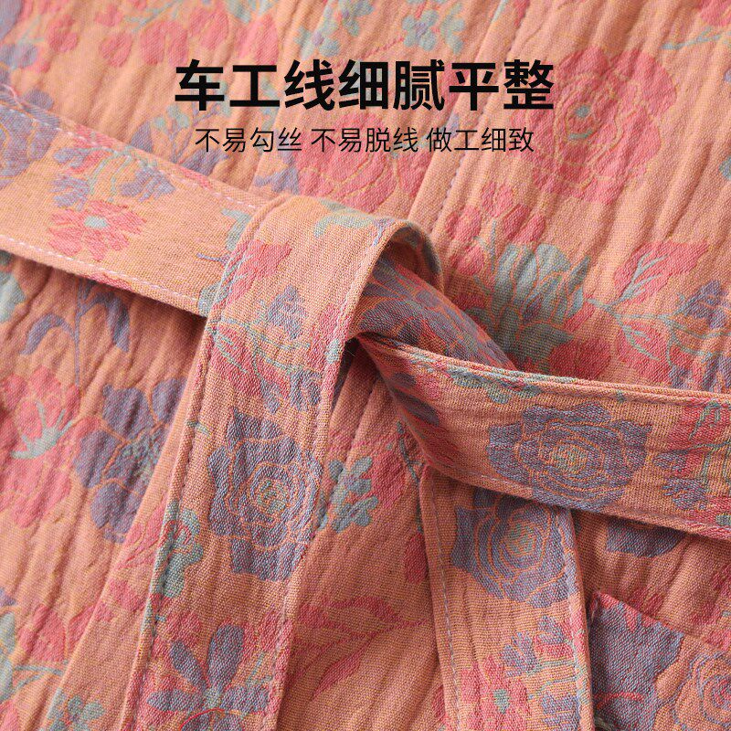 纯棉纱布浴袍成人国潮风吸水浴衣全棉四季通用男女情侣款游泳睡袍