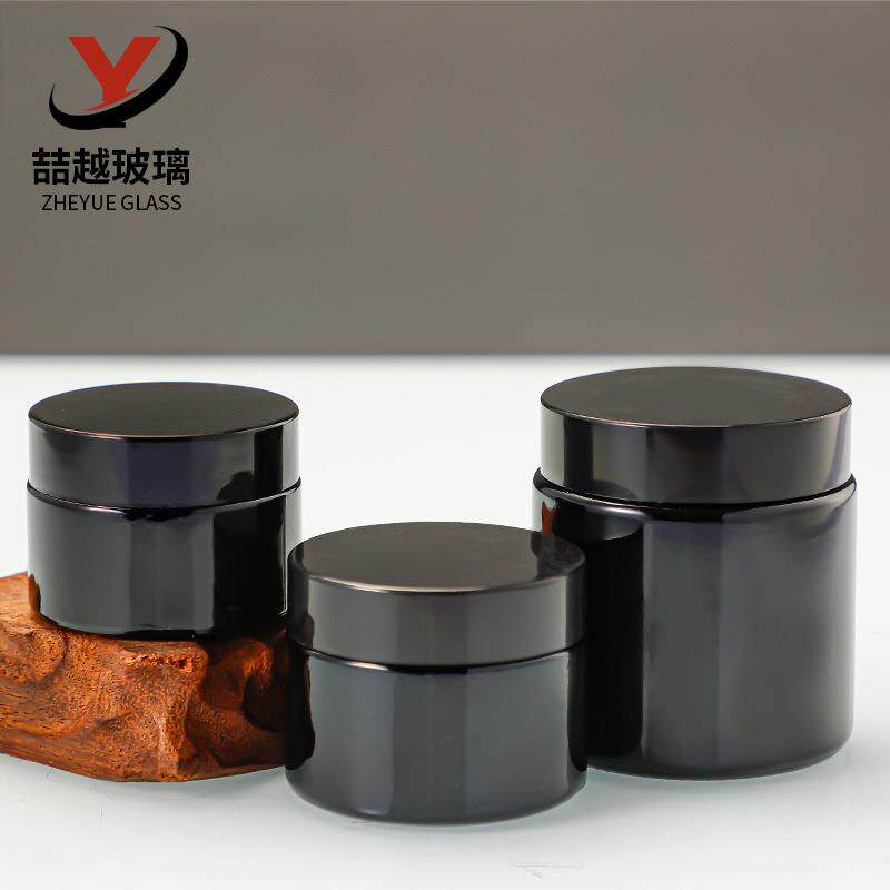 现货30g黑色膏霜瓶50g避光玻璃面霜瓶化妆品精华分装瓶眼霜瓶
