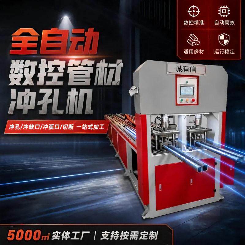 全自动数控冲孔机不锈钢圆管方管打孔切割一体机护栏货架加工设备