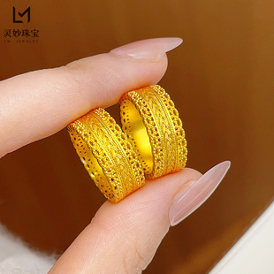 古法金色腰缠万贯戒指女轻奢高级感仿金戒指新款花丝镂空食指戒指