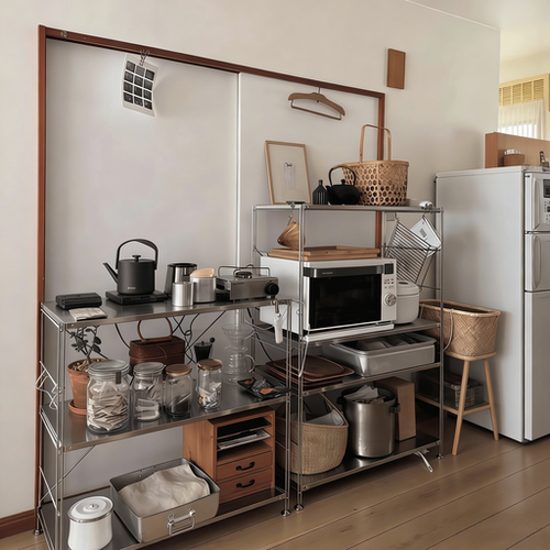 日式不锈钢置物架落地客厅可调节