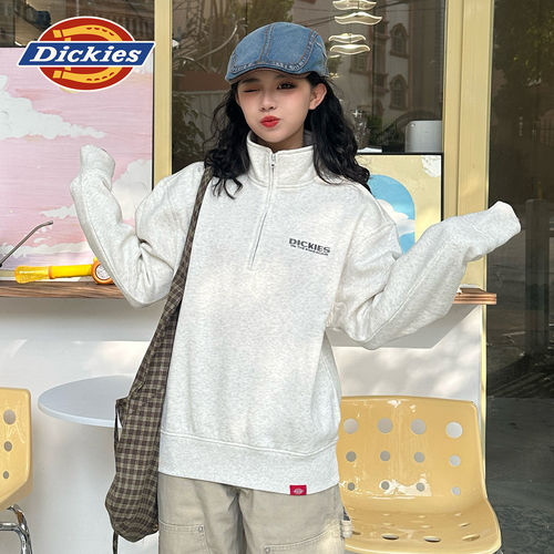 Dickies 25秋冬新款字母刺绣抓绒内里半拉链运动风卫衣 DK0A8CBC