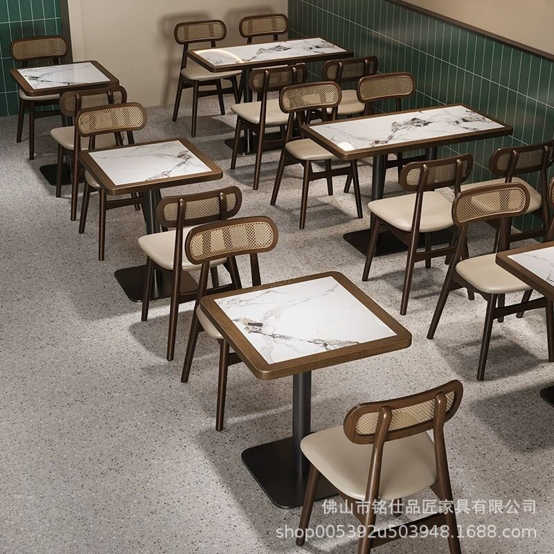 中古风咖啡厅桌椅主题餐厅卡座沙发湘菜馆茶楼饭店简餐店实木桌椅
