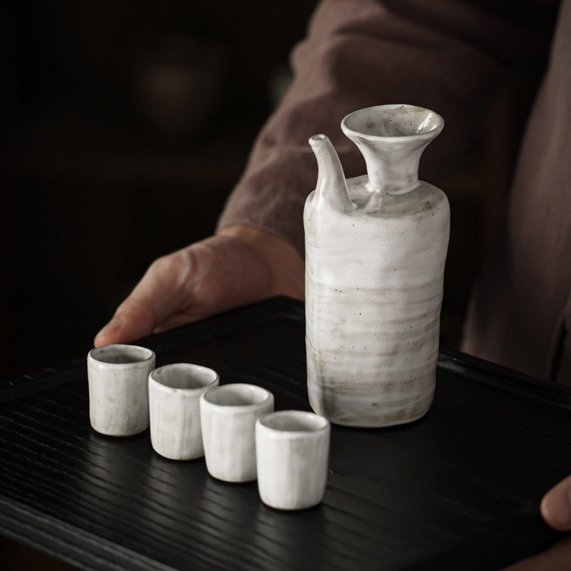 粉引分酒器白酒清酒一壶四杯饮酒复古酒壶高档陶瓷分酒器酒具套装