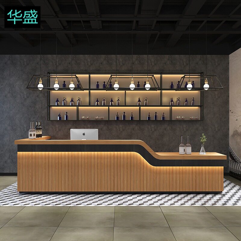 工业风收银台复古酒吧餐饮饭店火锅烧烤店转角吧台前台接待台