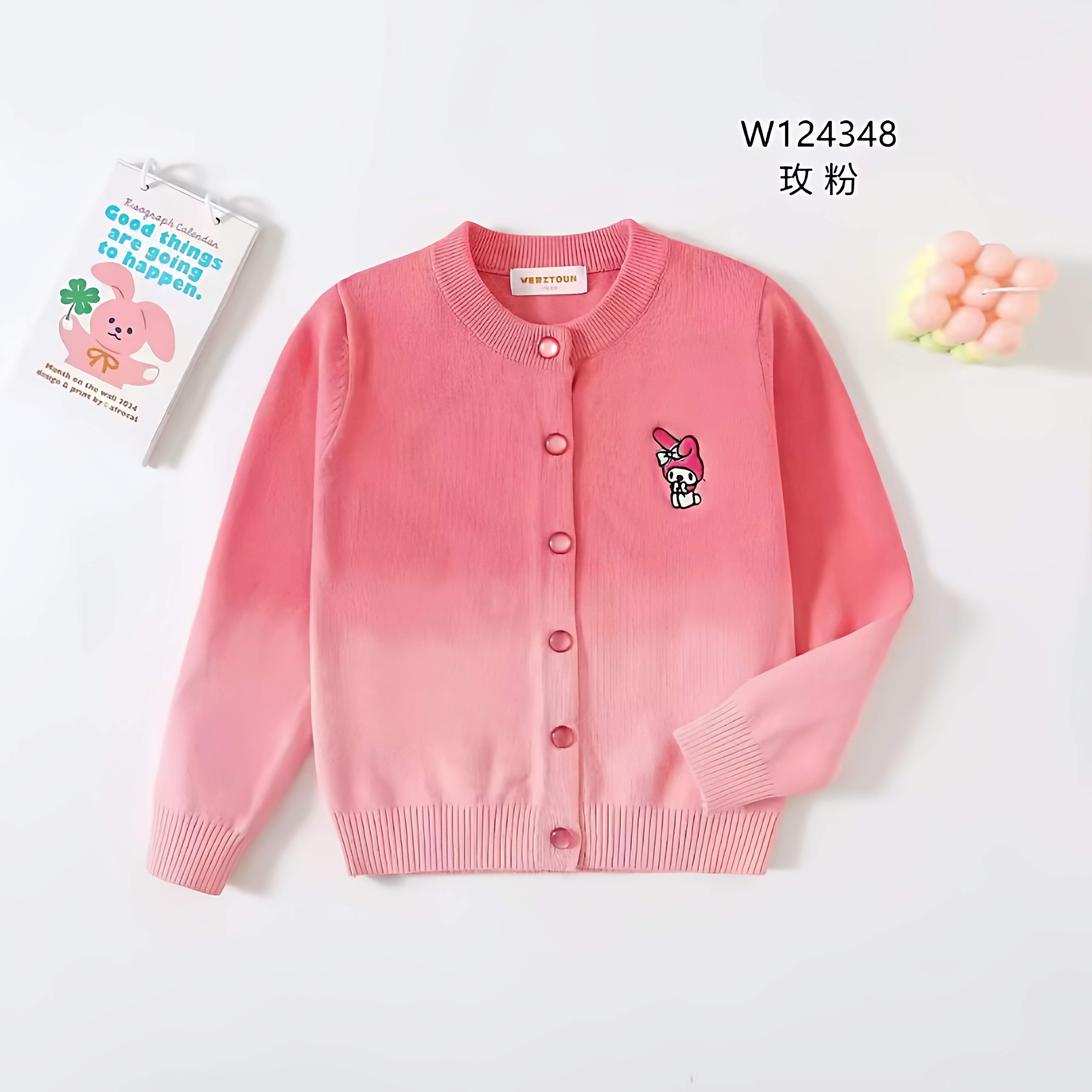 新款女童糖果刺绣卡通渐变色针织开衫儿童秋装薄款棉线毛衣