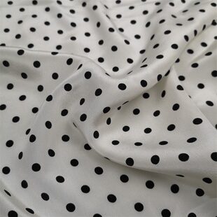衬衫 夏季 连衣裙桑蚕丝100%布料 白底黑点 高档波点真丝双绉面料