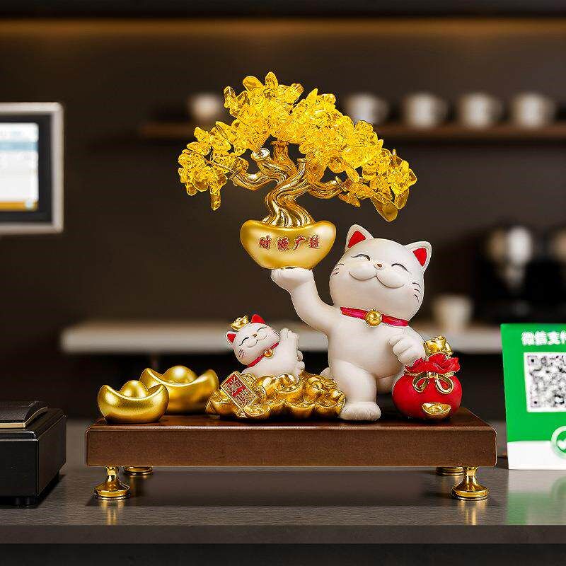 招财猫发财树摆件客厅电视柜酒柜前台办公室装饰品乔迁开业礼品