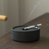 礼品 烟灰缸送父亲男士 清一 禅风黑陶瓷烟灰缸办公室家用小号日式