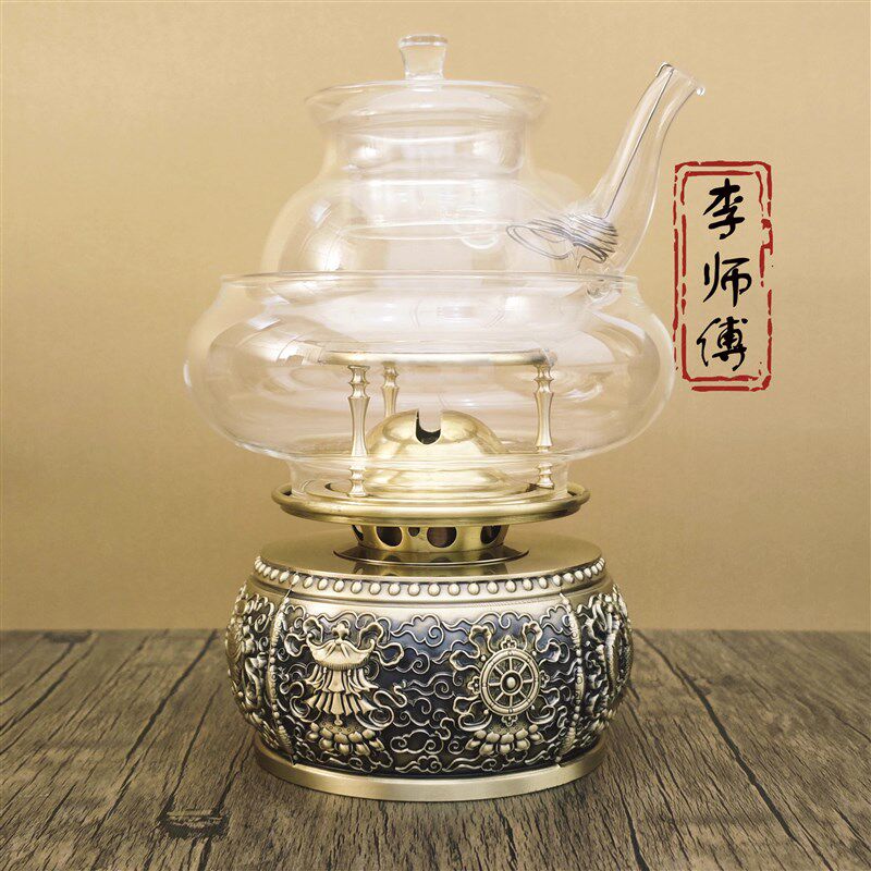 新款潮汕灯空气灯煮茶炉活火茶灯纯黄铜复古茶炉潮汕功夫茶具整套