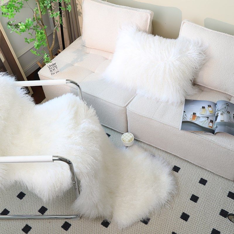 奶油风客厅沙发大靠枕滩羊毛靠垫长方形腰靠长毛抱枕床头装饰含芯