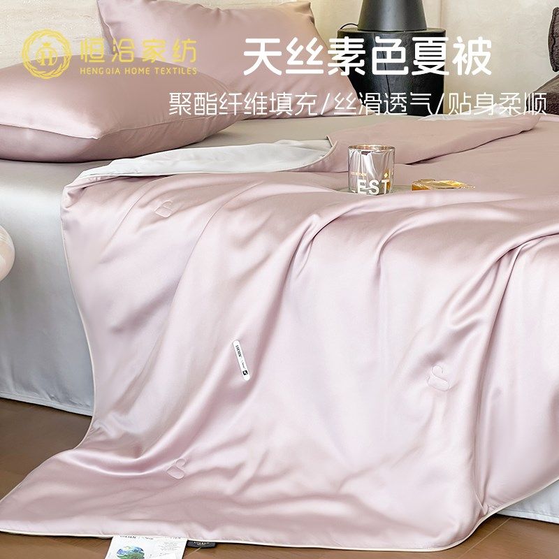 夏季丝滑天丝夏凉被空调被四件套双拼裸睡凉感可水洗机洗紫灰绿色