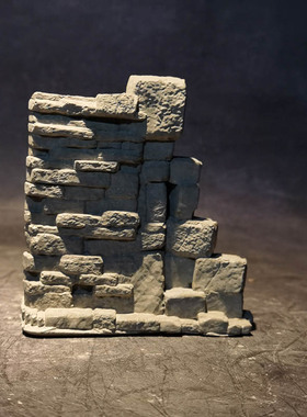 冬官手作 水泥鱼缸造景摆件墙壁砖墙残墙废墟混凝土布景装饰品