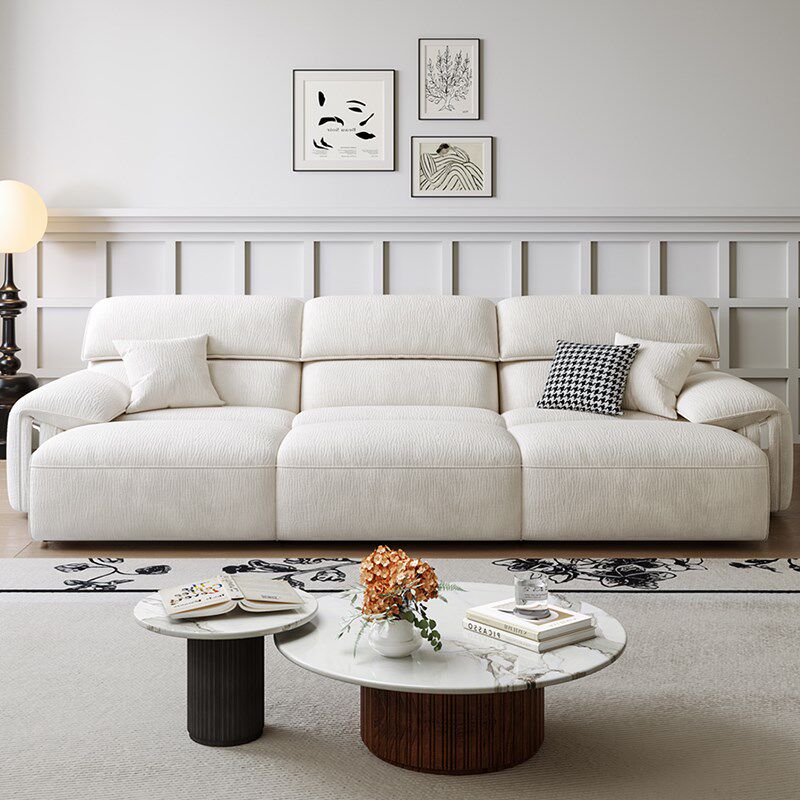 现代简约电动伸缩沙发床客厅零靠墙多功能雪尼尔奶油风布艺沙发