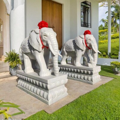 石雕大象一对门口汉白玉大象一对招财看门青石酒店门口摆件泰式