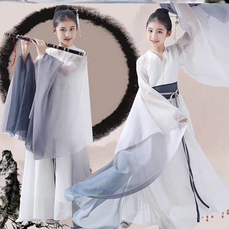 儿童弹古筝演出服女童汉服表演服装中国古风古典舞六一节舞蹈比赛